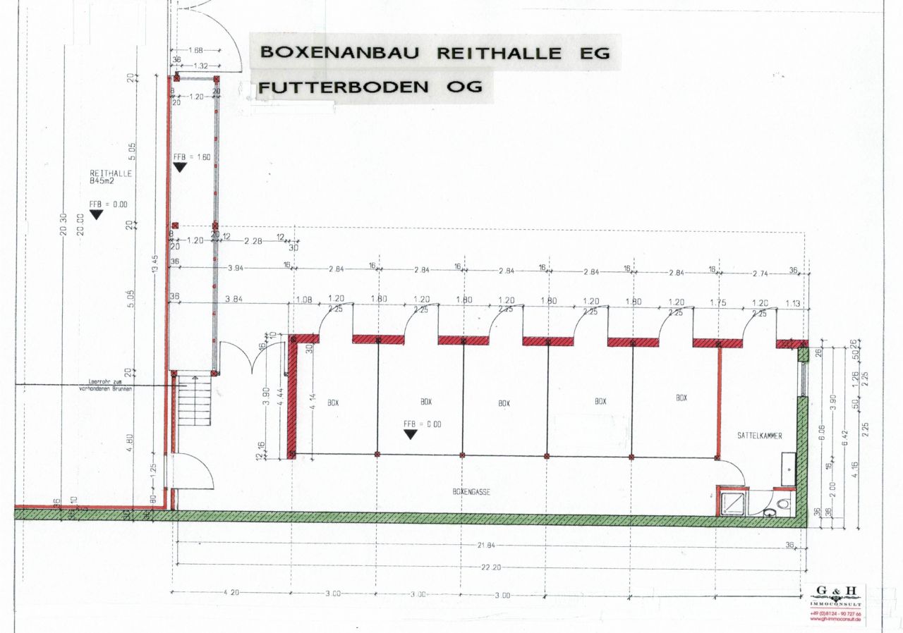 Grundrissplan Boxengebäude, Reithalle EG