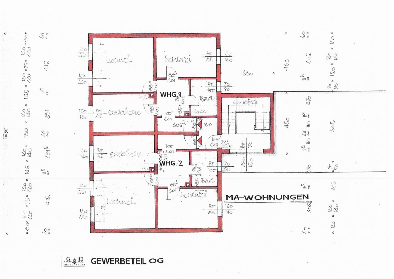 Grundriss-Skizzen Gewerbeteil OG