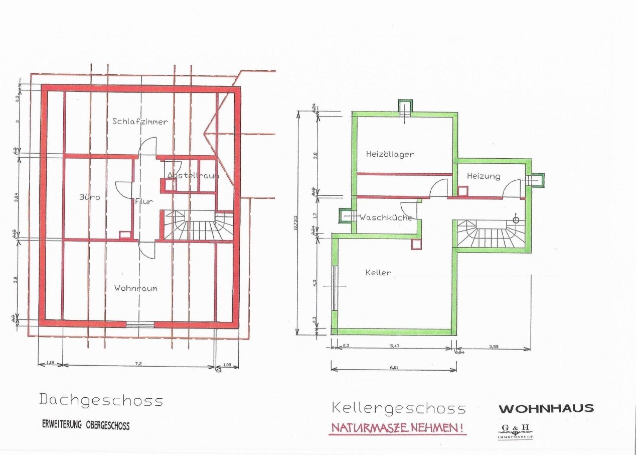 Grundriss-Skizzen Wohnhaus/DG/KG